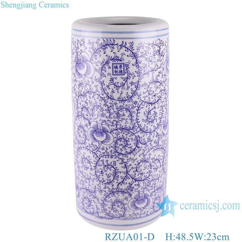 RZUA01 Antique Blue and White Porcelain Twisted Flower Dragon Design Ceramic Umbrella stand Holder