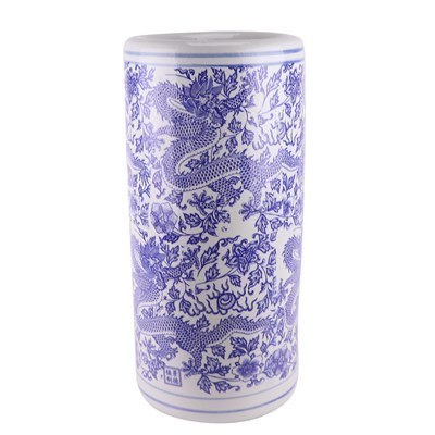 RZUA01 Antique Blue and White Porcelain Twisted Flower Dragon Design Ceramic Umbrella stand Holder