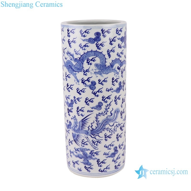 RZUL01-A-B Jingdezhen Ceramics Blue and white Dragon and Phoenix Flower and Bird Porcelain Umbrella Stand