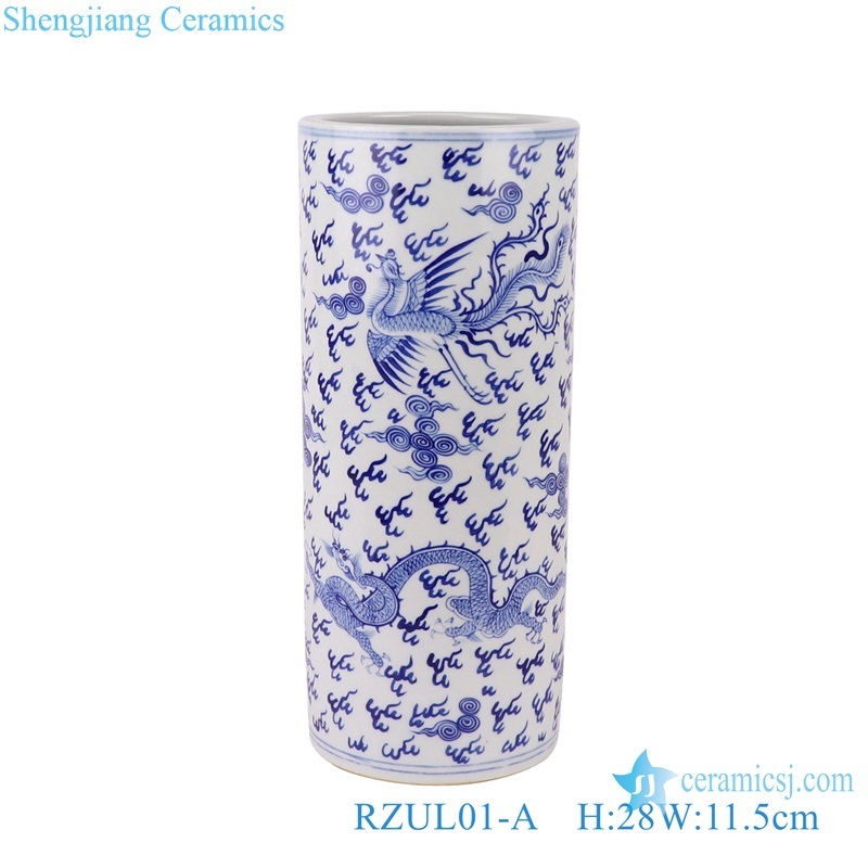 RZUL01-A-B Jingdezhen Ceramics Blue and white Dragon and Phoenix Flower and Bird Porcelain Umbrella Stand