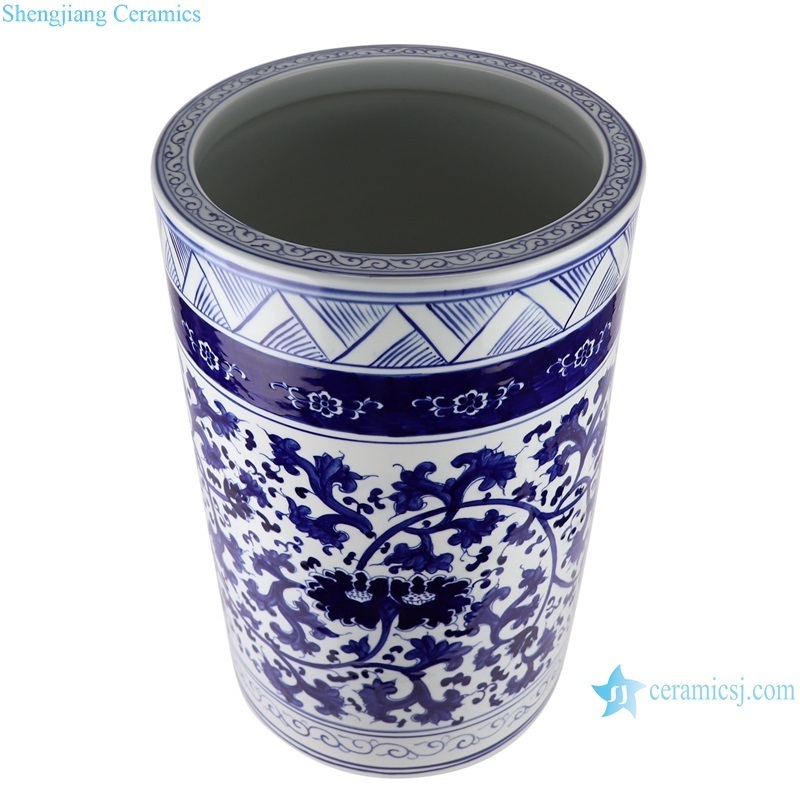 RXAL10 Blue and white Porcelain Twisted flower pattern Lotus quiver Umbrella stand Ceramic Big Pot