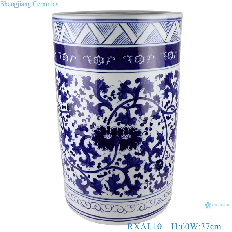 RXAL10 Blue and white Porcelain Twisted flower pattern Lotus quiver Umbrella stand Ceramic Big Pot