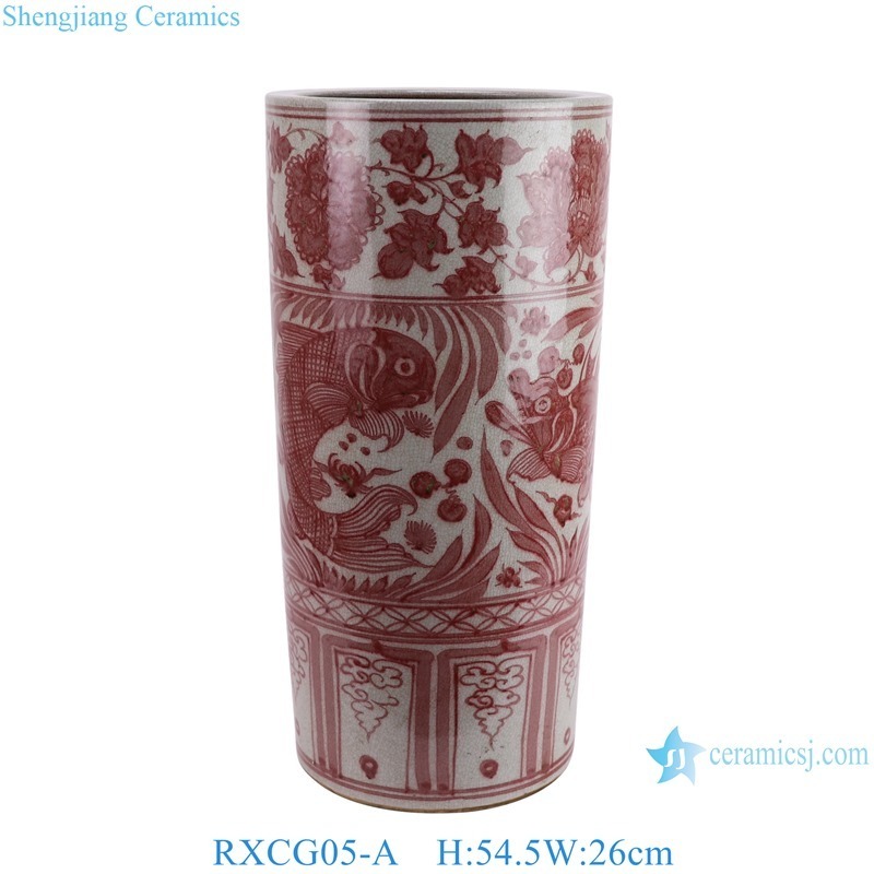 RXCG05-A Hand-painted Fish and Alga Pattern Underglazed red Ceramic floor flower Pot Umbrella stand