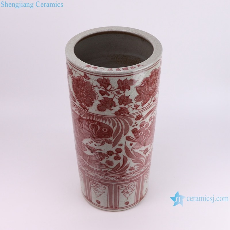 RXCG05-A Hand-painted Fish and Alga Pattern Underglazed red Ceramic floor flower Pot Umbrella stand