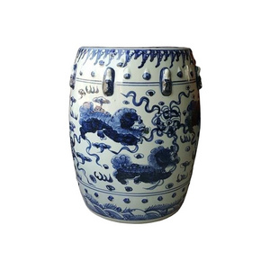 RZMo01 Blue and White Porcelain Garden Stools Chinese Traditional Landscape Pattern Drum Shaped Stool Chairs