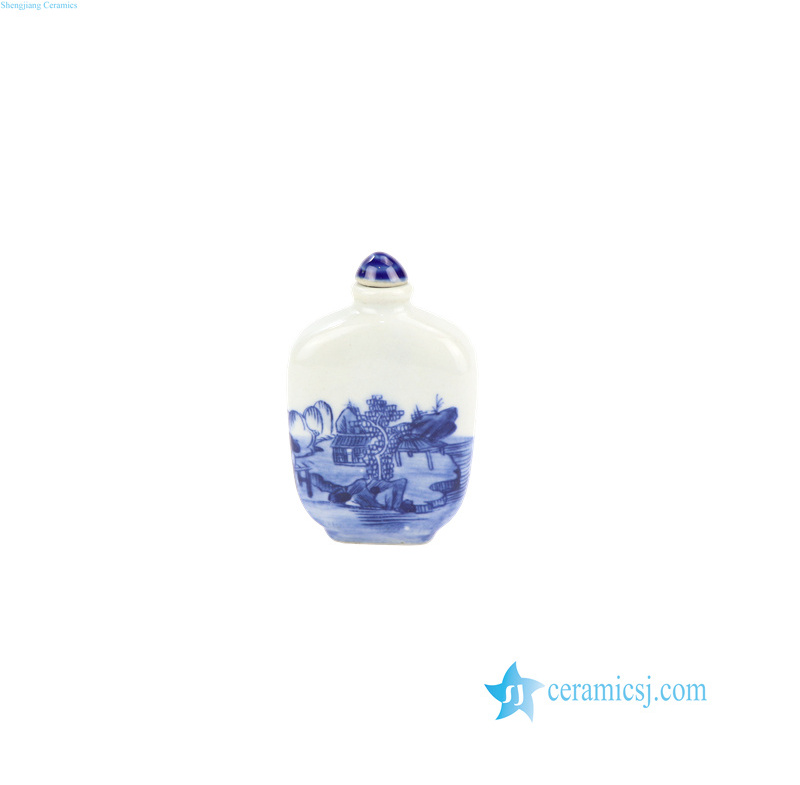 RZNT01 Blue and white landscape pattern treasure ceramic snuff bottle