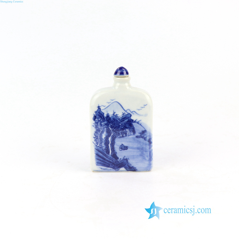 RZNT01 Blue and white landscape pattern treasure ceramic snuff bottle