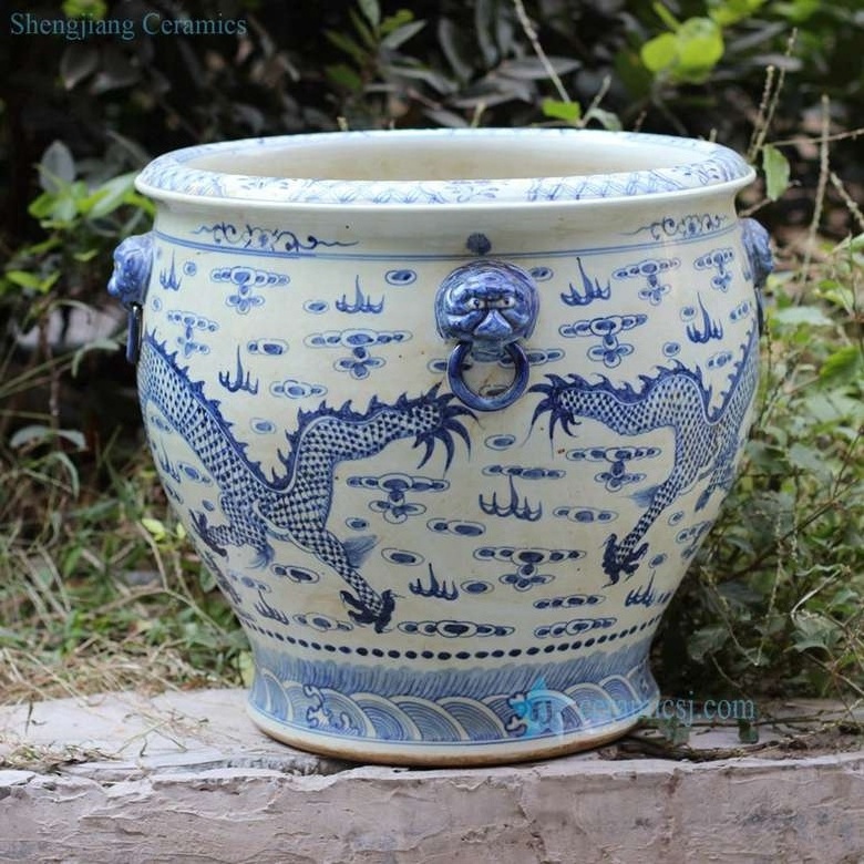 RZFH03-C Hand paint blue and white flying dragon pattern wholesale ceramic large garden pots