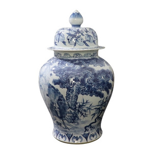 RYWY20-A 82cm 32inch Hand Painted Blue and White Characters and Peach Design Porcelain Temple Jar for home decoration