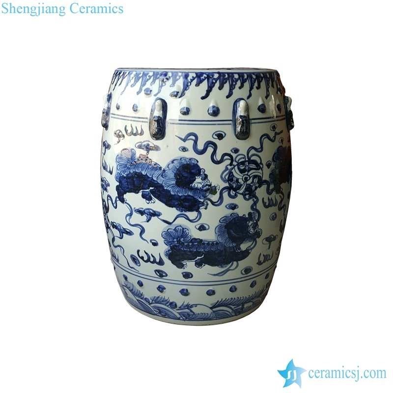 RZMo01 Blue and White Porcelain Garden Stools Chinese Traditional Landscape Pattern Drum Shaped Stool Chairs