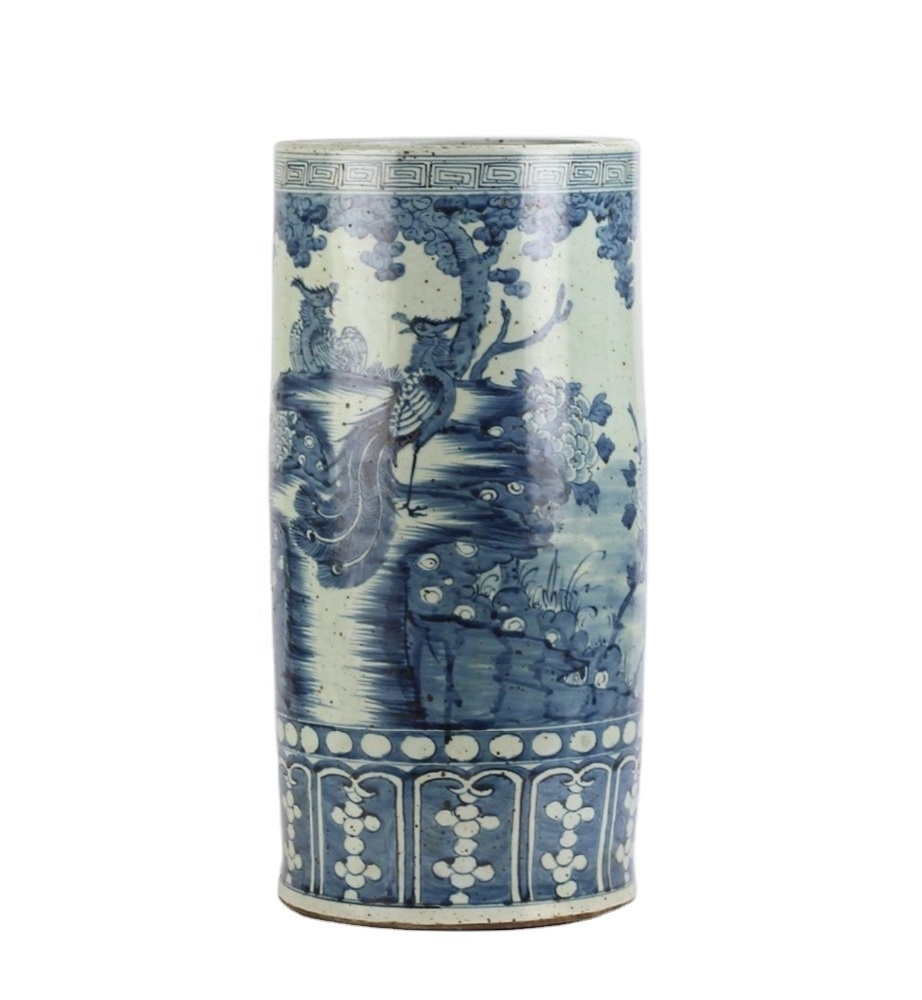 hand paint antique reproduction cylinder blue and white ceramic umbrella stand