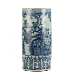 hand paint antique reproduction cylinder blue and white ceramic umbrella stand