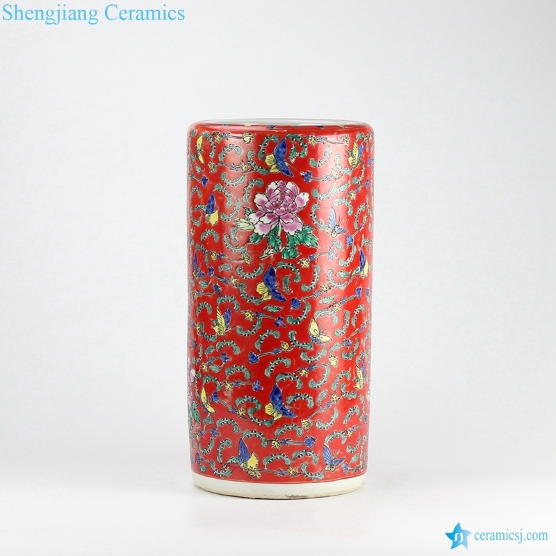 RZCX01-A/B/C Famille rose hand paint multi-color butterfly floral pattern porcelain umbrella stands