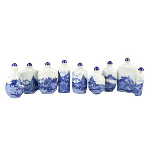 RZNT01 Blue and white landscape pattern treasure ceramic snuff bottle