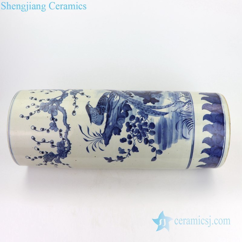 RZKT09-D    Blue and white floral and bird design ceramic umbrella stand