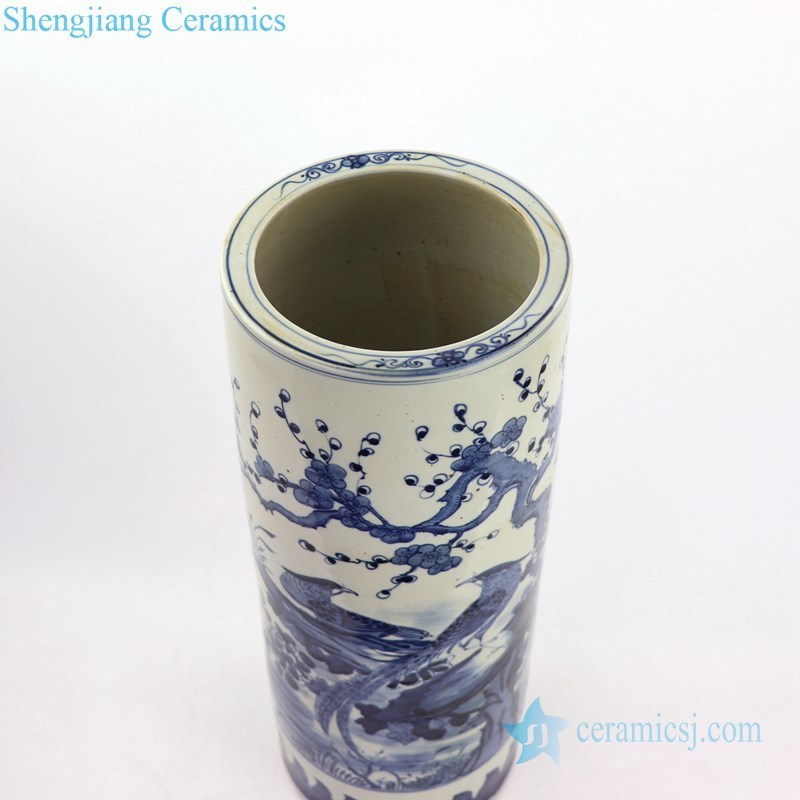 RZKT09-D    Blue and white floral and bird design ceramic umbrella stand