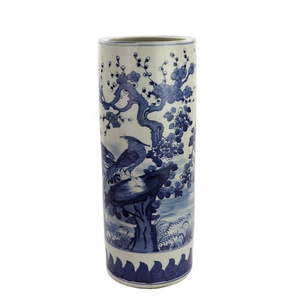 RZKT09-D    Blue and white floral and bird design ceramic umbrella stand