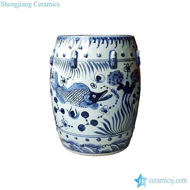 RZMo01 Blue and White Porcelain Garden Stools Chinese Traditional Landscape Pattern Drum Shaped Stool Chairs