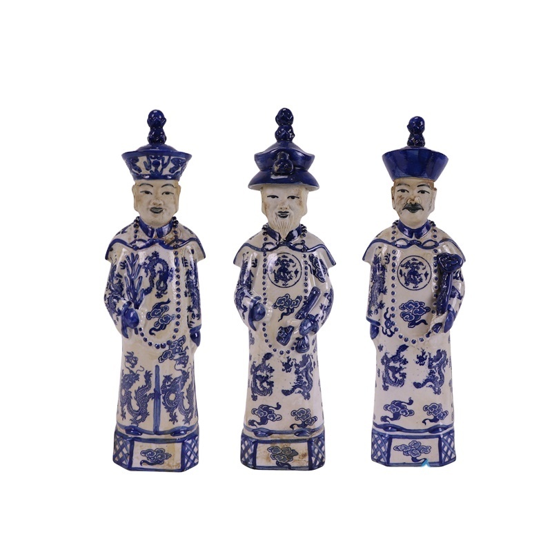 RZTV03 New Arrival Chinese Traditional Qing Dynasty Standing emperors Porcelain figures statue set of three