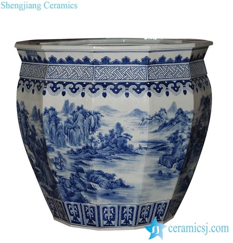 RYUZ05 Hand paint landscape pattern huge ceramic pot