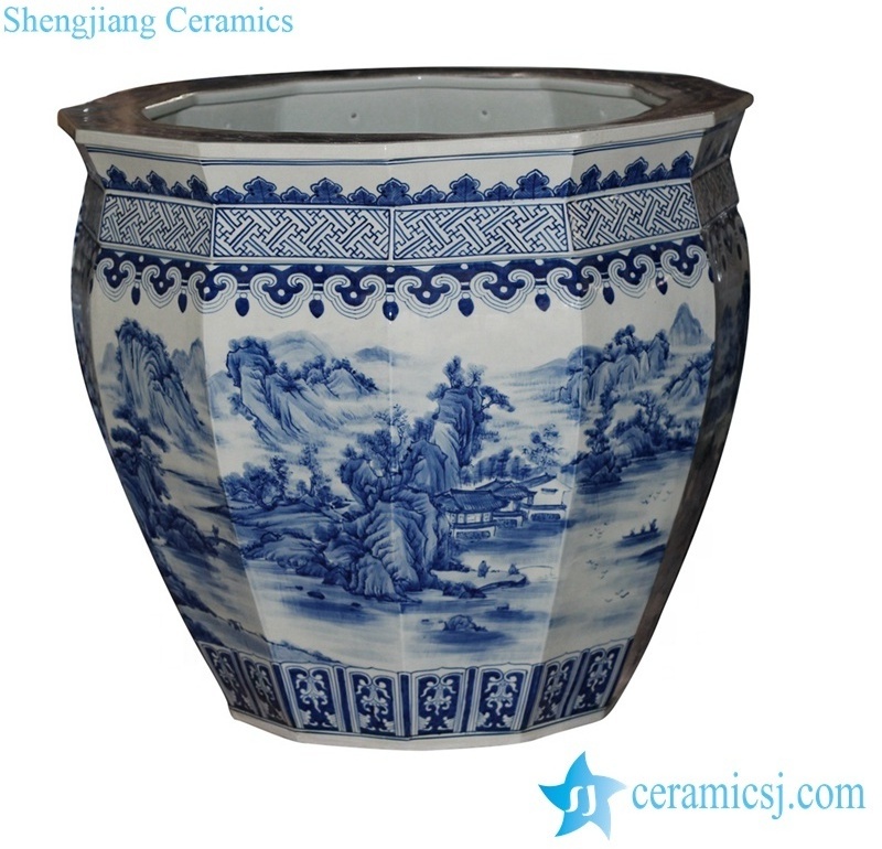 RYUZ05 Hand paint landscape pattern huge ceramic pot