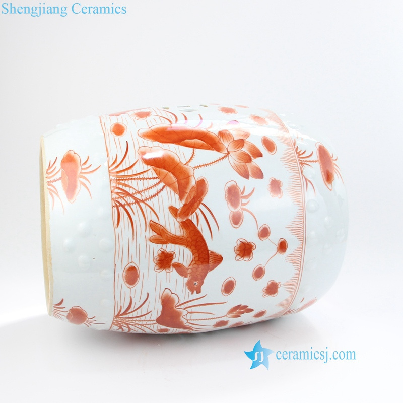 RZIS02-C Red color fish and lotus pond pattern Jingdezhen China porcelain stool for garden