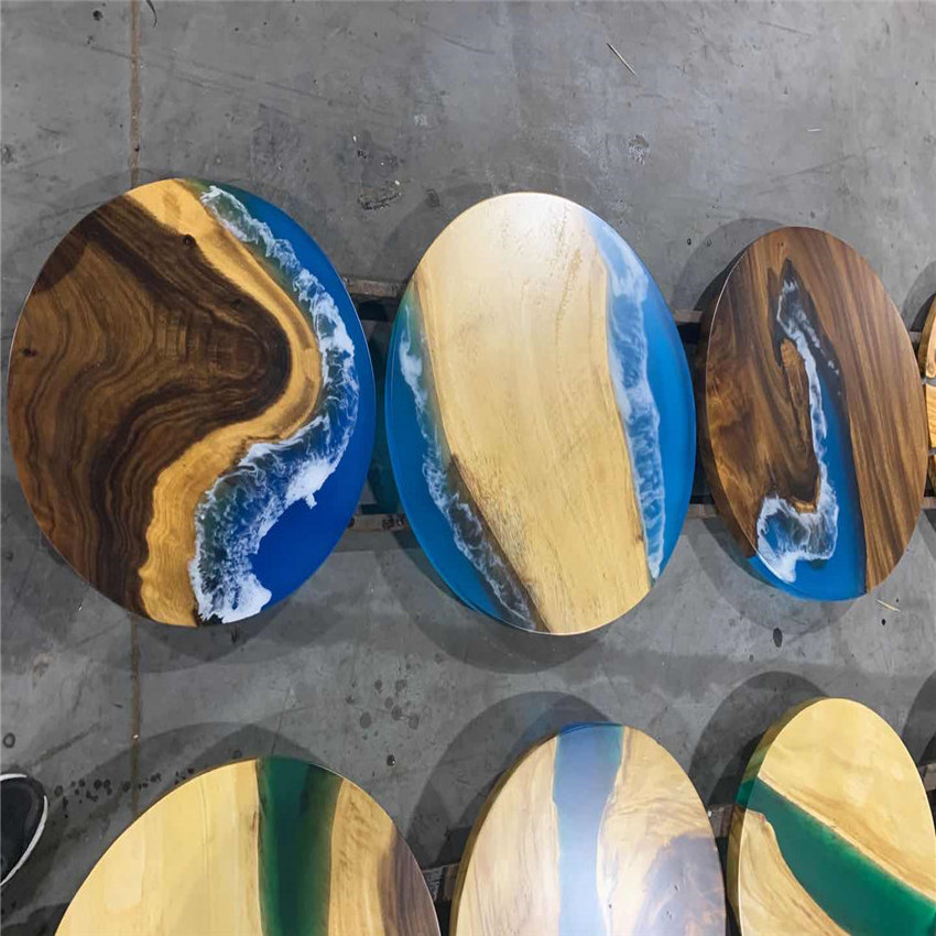 Epoxy resin solid wood Industrial Blue Epoxy Resin River Wooden Dinning Mosaic map river coffee table epoxy resin dining table