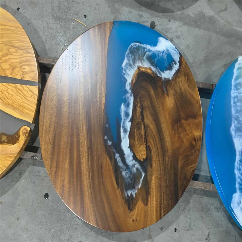 Epoxy resin solid wood Industrial Blue Epoxy Resin River Wooden Dinning Mosaic map river coffee table epoxy resin dining table