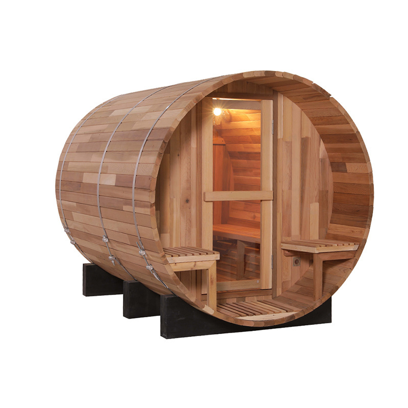 1800*1800mm 4 Person Outdoor Barrel Steam Sauna With Porch