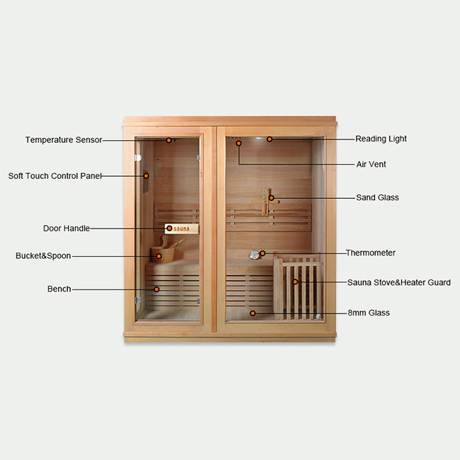 New Finnish Saunas Traditional Style Indoor Wooden Dry Steam Sauna Room with Harvia Sauna Heater