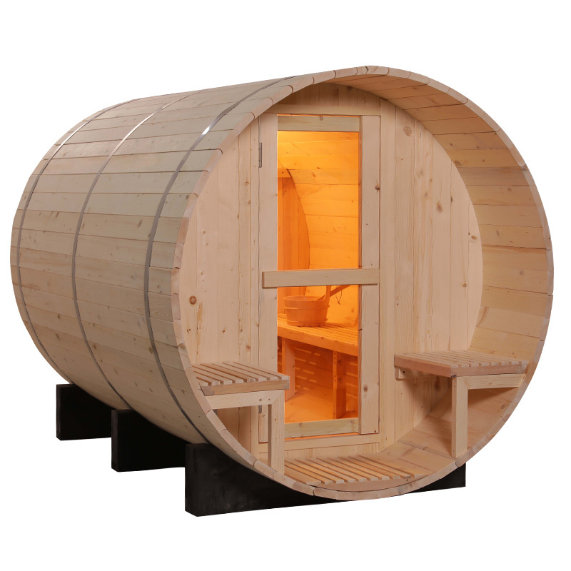 New Design Outdoor Traditional steam Wooden Barrel Sauna Room with Harvia Sauna Heater on Sales