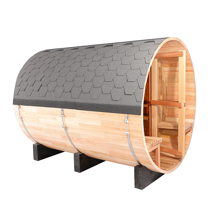 Panoramic Window 6 Person Cedar Barrel Sauna With Wood Burning Stove