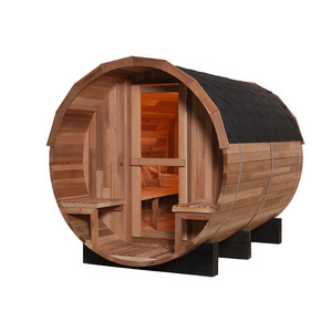 1800*1800mm 4 Person Outdoor Barrel Steam Sauna With Porch