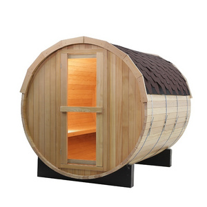 New Design Outdoor Traditional steam Wooden Barrel Sauna Room with Harvia Sauna Heater on Sales