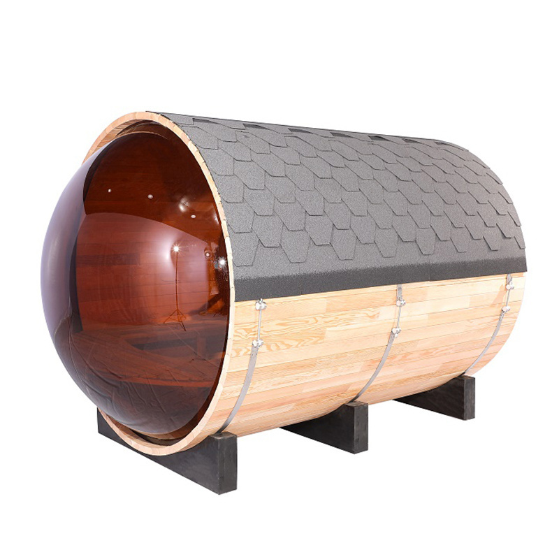 Panoramic Window 6 Person Cedar Barrel Sauna With Wood Burning Stove