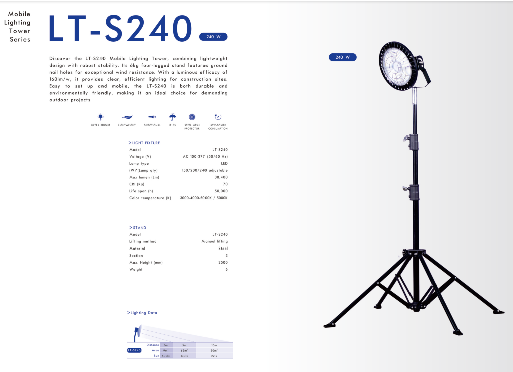 CE ISO Standard Wholesale 240W LED Flood Light Tower Telescope Led High Mast Light Tower