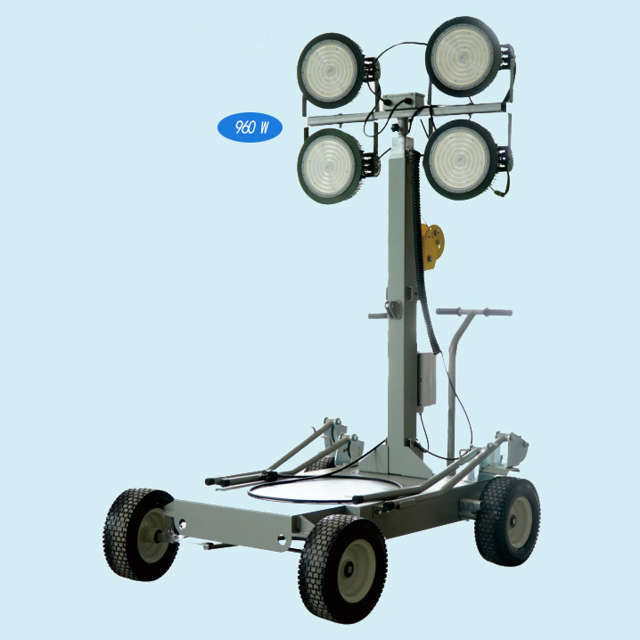 Direct Factory Construction Mining 960W Hand Push Mobile LED Flood Lighting Tower Bright Trailer Mobile LED Lighting Tower