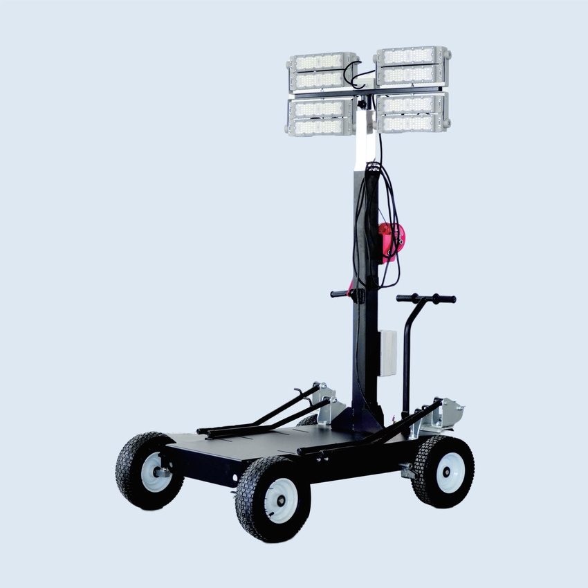 Direct Factory Construction Mining 960W Hand Push Mobile LED Flood Lighting Tower Bright Trailer Mobile LED Lighting Tower