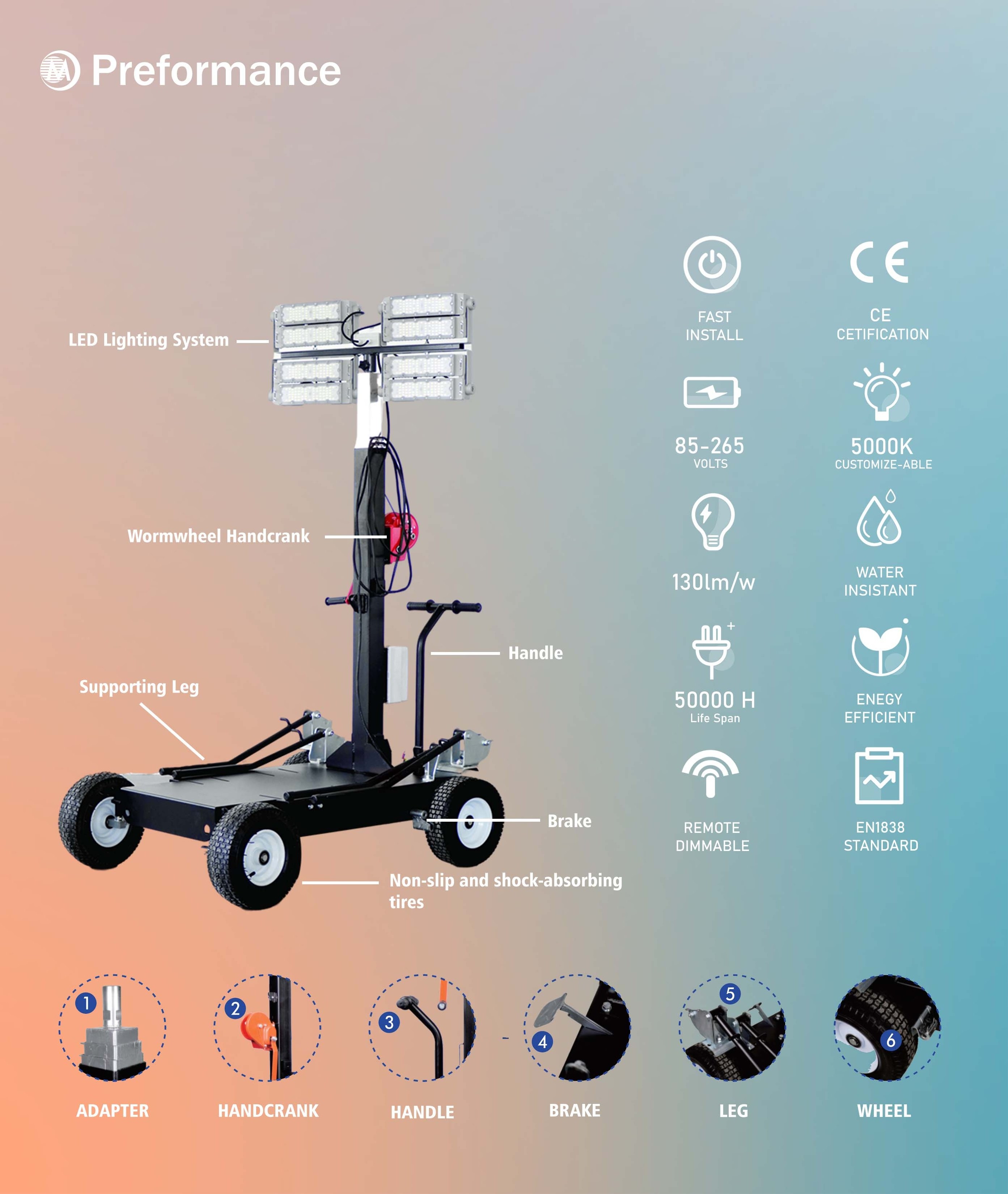 Focused Factory Cart Mobile Light Tower For Rescue and Construction