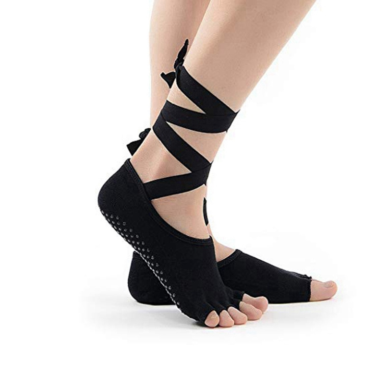 BY-N567 knitted custom cotton pilates socks open half toe toeless ankle socks yoga grip socks anti slip