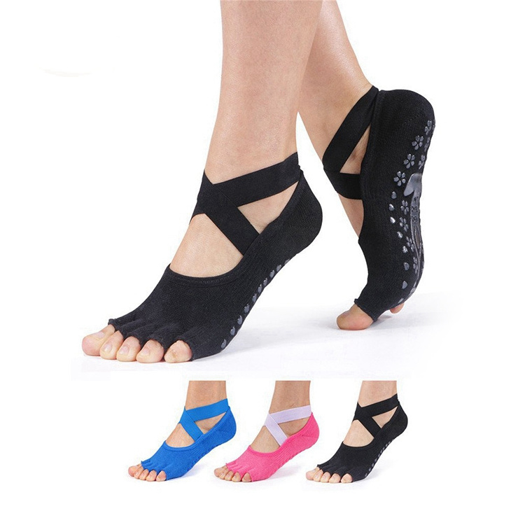 BY-N567 knitted custom cotton pilates socks open half toe toeless ankle socks yoga grip socks anti slip