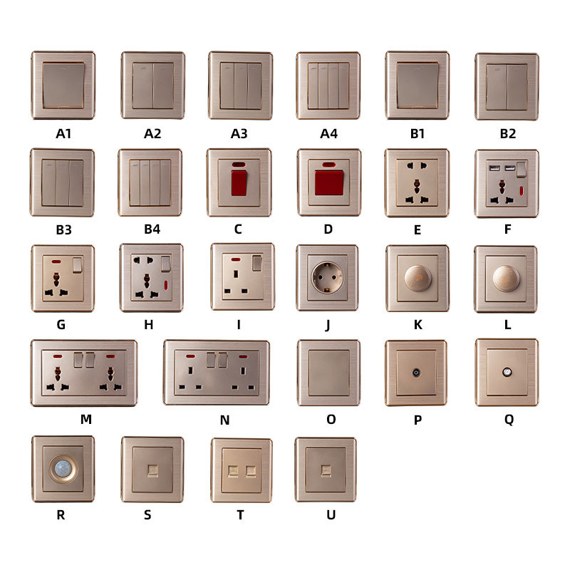 UK/EU Standard Wall Push Button Light Switch 16A Aluminium Sockets And Switches Electrical With Child Protection