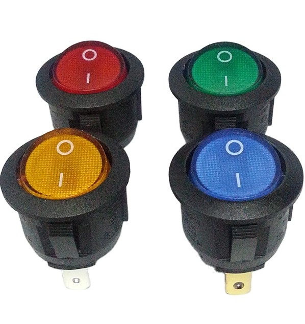 RK2-13 CQC Kema ON OFF I/O 3pins Round mini Boat Rocker Switch with led light 12V 24V 110V 250V Green red blue yellow