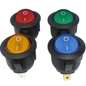 RK2-13 CQC Kema ON OFF I/O 3pins Round mini Boat Rocker Switch with led light 12V 24V 110V 250V Green red blue yellow