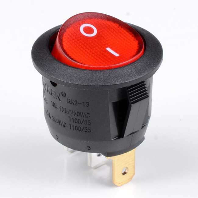 RK2-13 CQC Kema ON OFF I/O 3pins Round mini Boat Rocker Switch with led light 12V 24V 110V 250V Green red blue yellow