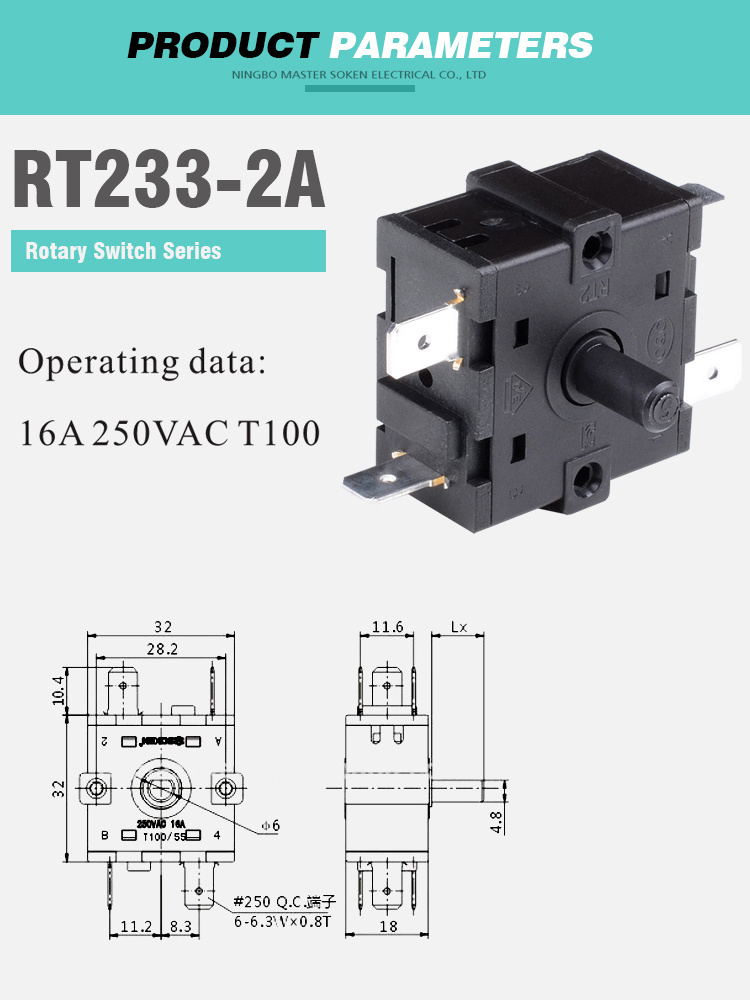 SOKEN 4 speed position oven rotary switch 16a 250v t100 RT233-2A rotary switch