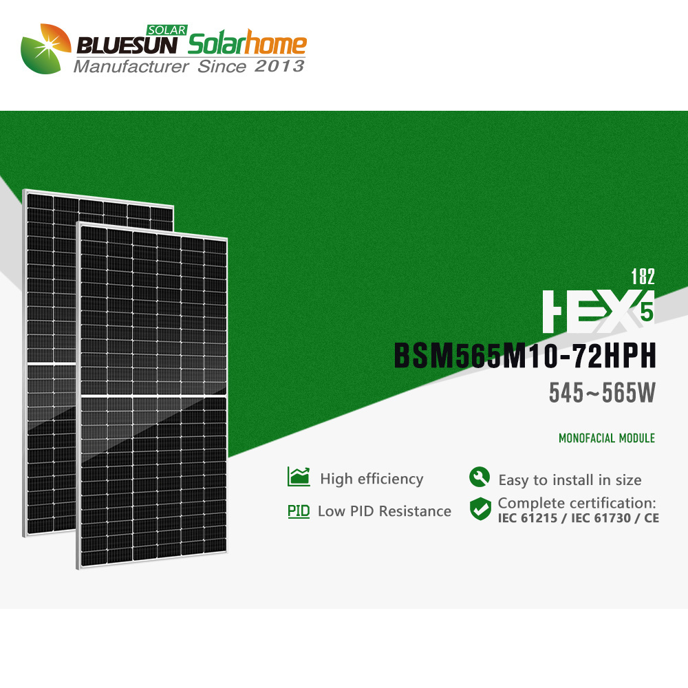 Bluesun EU Fast Delivery 550W Solar Panel Complete Kit Mono PV Module 560W 565W Solar Panels for Sale