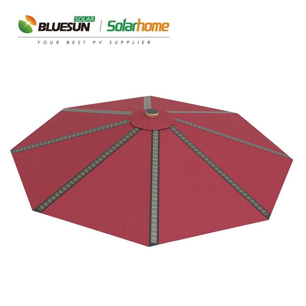 Bluesun Tthin film solar panel umbrella 5V DC pv modules outdoor beach solar umbrella with Battery Energy Storage