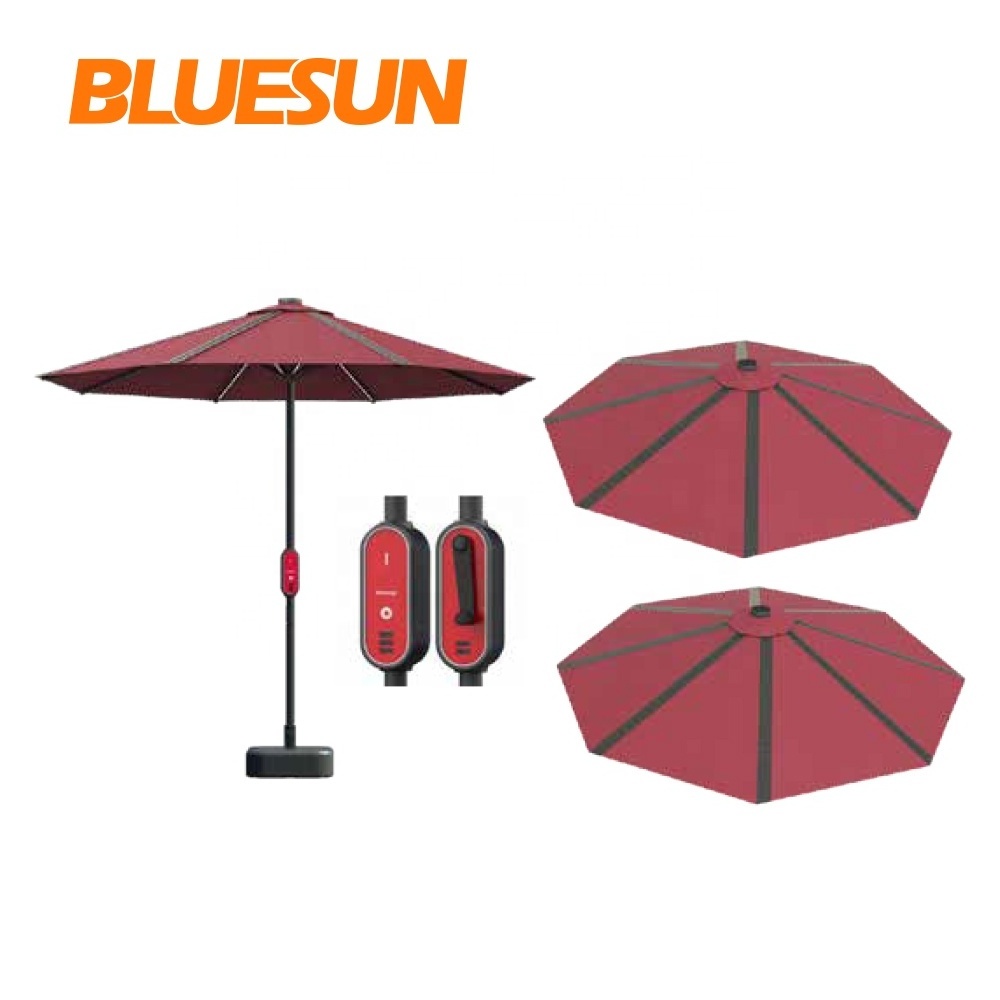 Bluesun Outdoor Solar Power Umbrella LED light Solar Beach  Umbrella With USB Charger