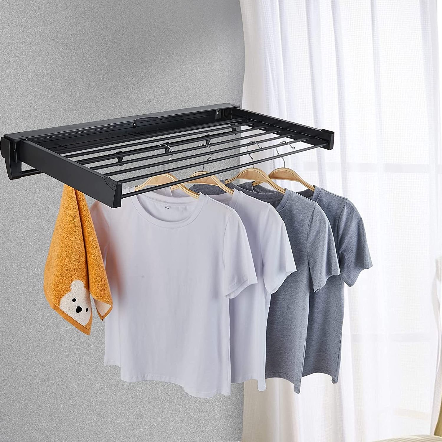 folding collapsible wall mounted hanger modern design towel rack clothes dryer laundry drying rack space saver